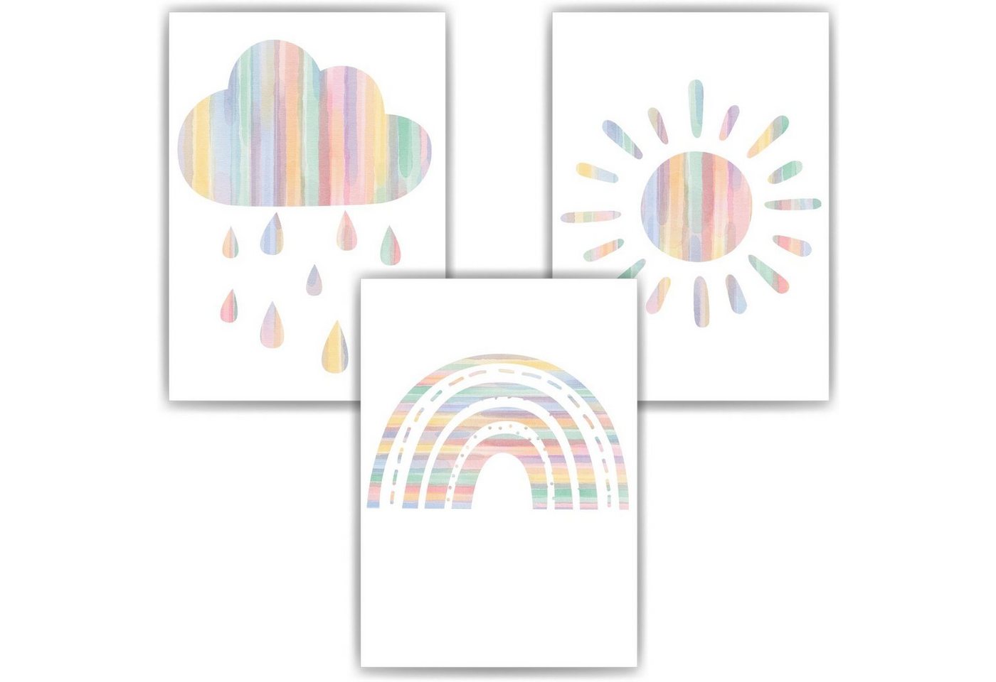 Tigerlino Poster Boho Regenbogen Sonne Wolke 3er Set Wandbilder Kinderzimmer Deko von Tigerlino