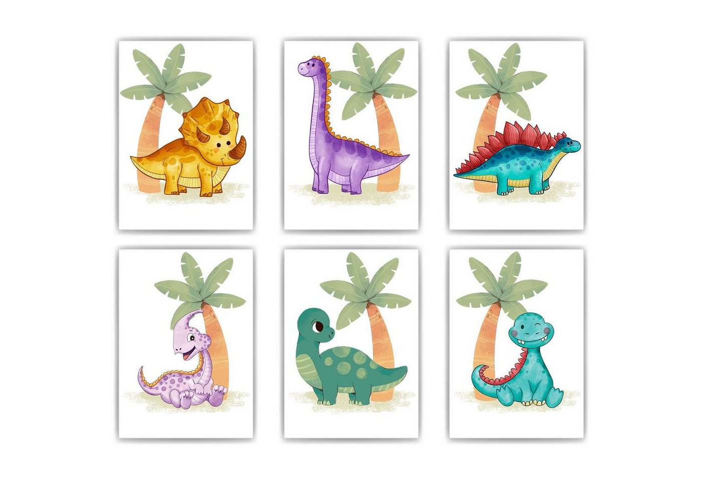 Tigerlino Poster Dinosaurier 6er Set Bilder Dino Kinderzimmer Babyzimmer Wandbilder von Tigerlino