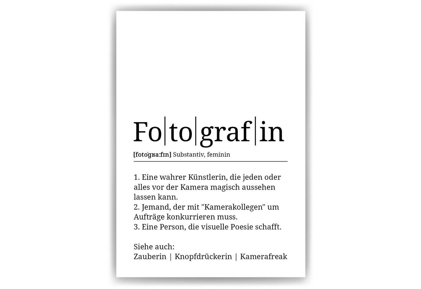 Tigerlino Poster Fotografin Definition Wandbild Mitarbeiter Geschenk von Tigerlino