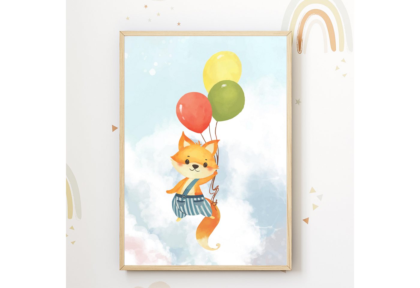 Tigerlino Poster Fuchs Luftballon Kinderzimmer Bild Poster Wandbild Dekoration von Tigerlino