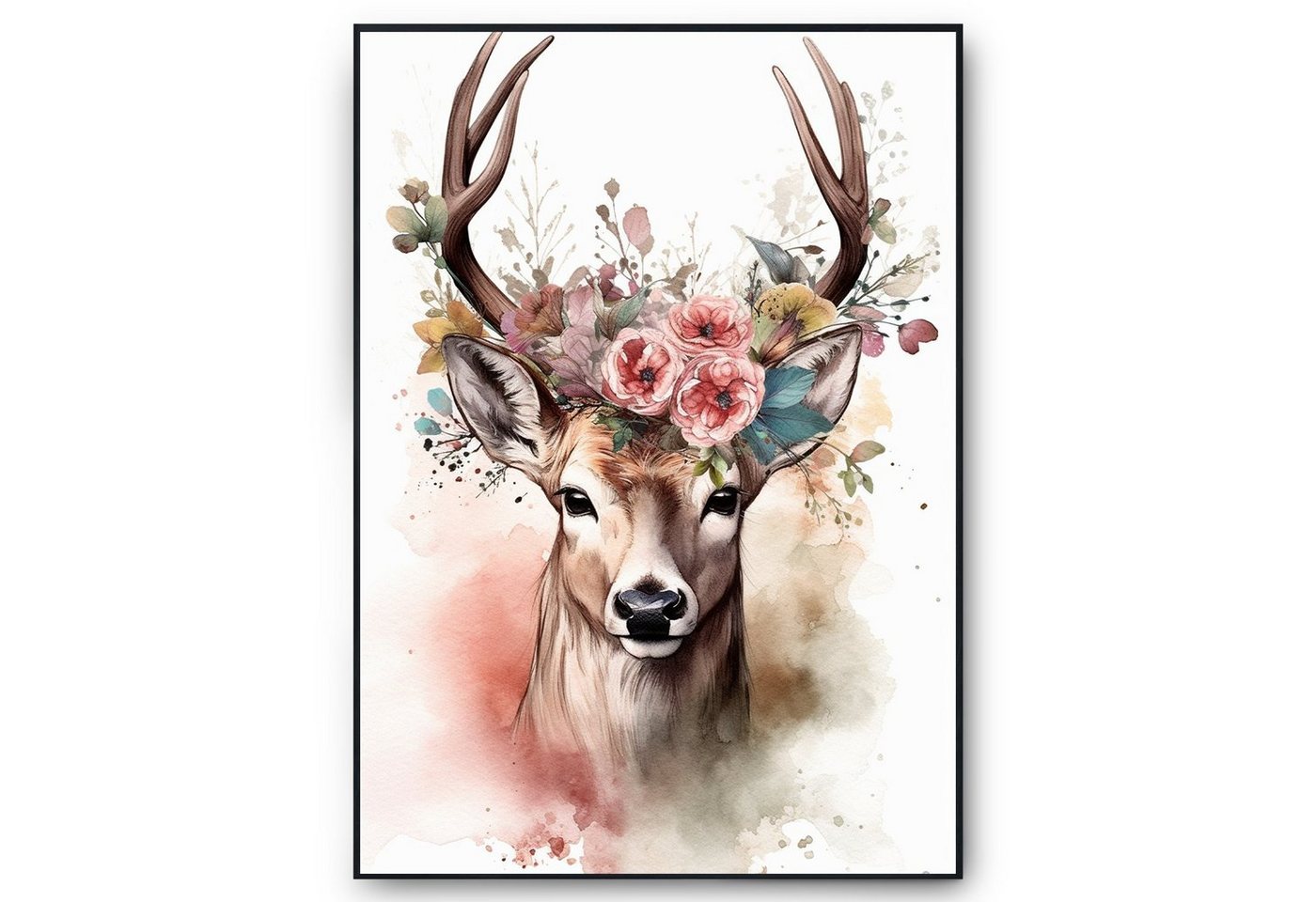 Tigerlino Poster Hirsch Wandbild Bunte Blumen Kunstdruck Natur Hirsch Wandposter von Tigerlino