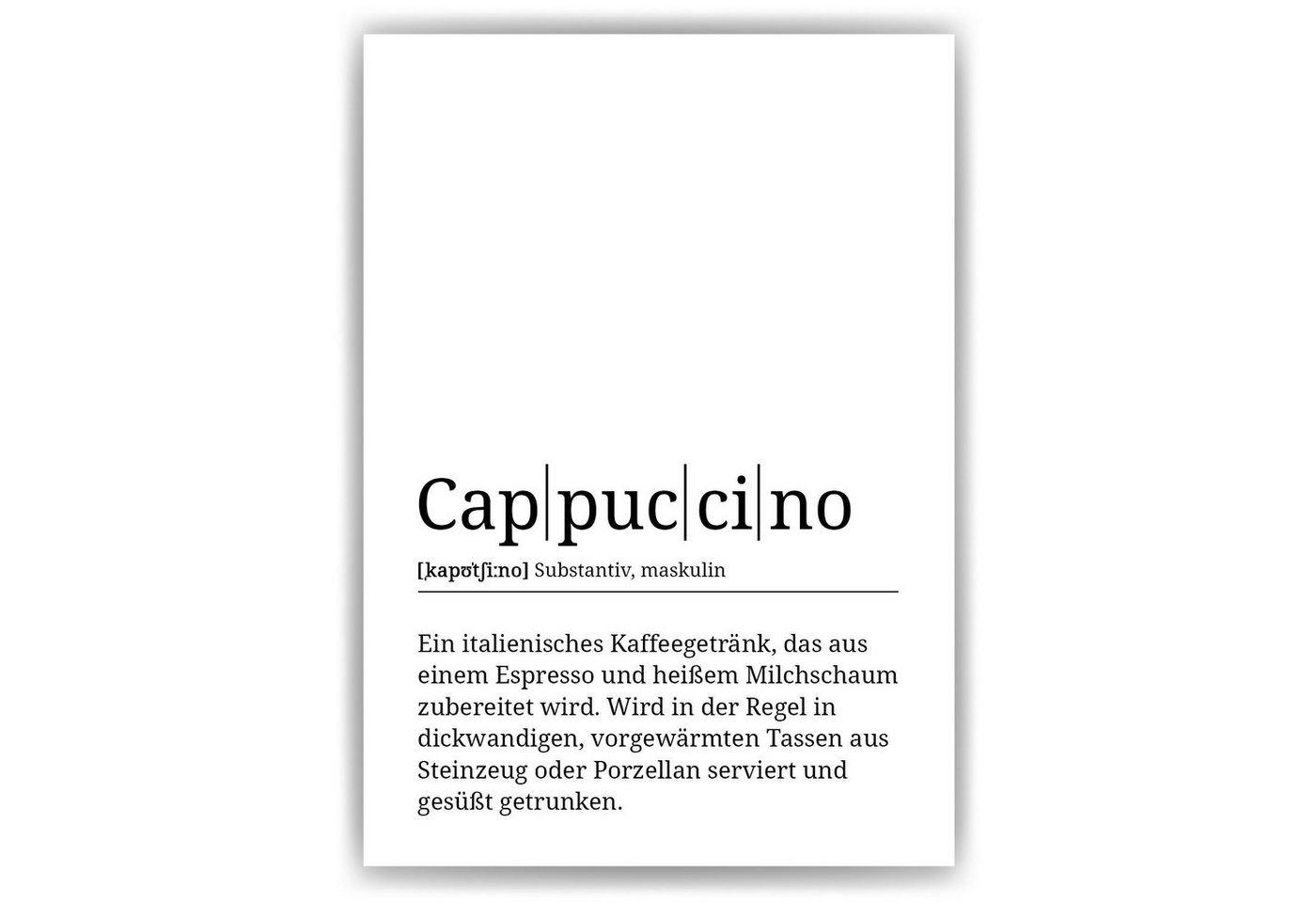 Tigerlino Poster Kaffeeliebhaber Geschenk Barista Kaffee Küche Wandbild Definition, Cappuccino von Tigerlino