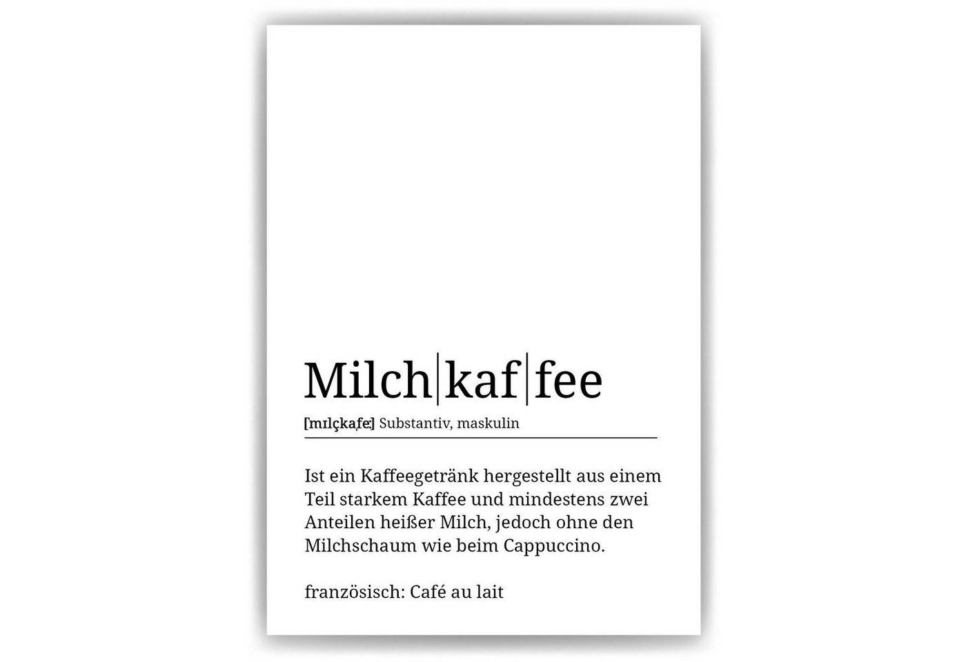 Tigerlino Poster Kaffeeliebhaber Geschenk Barista Kaffee Küche Wandbild Definition, Milchkaffee von Tigerlino