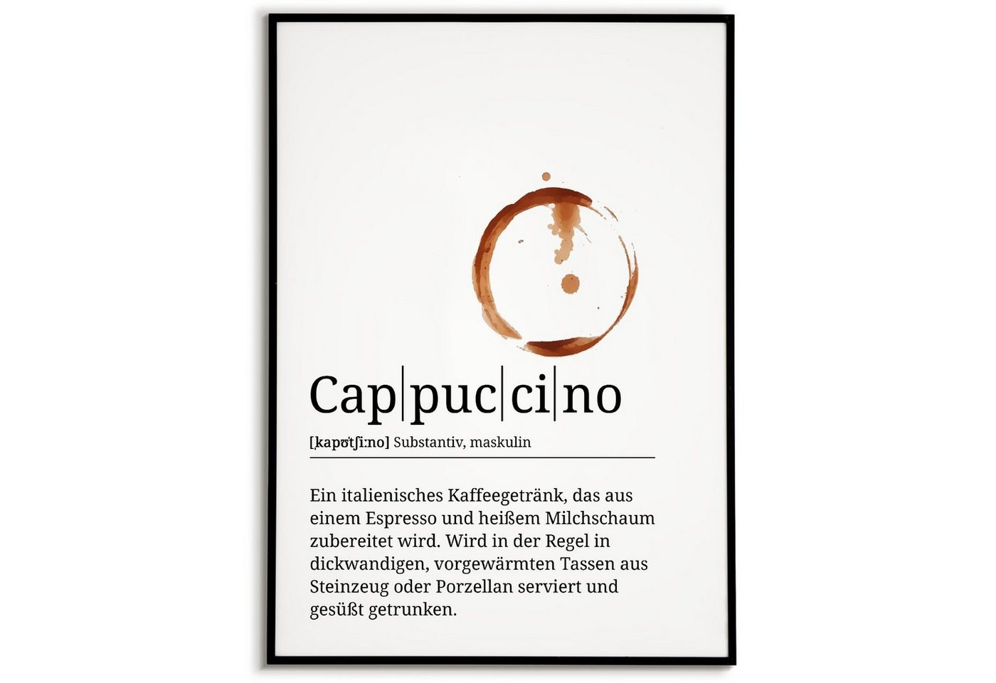 Tigerlino Poster Kaffeeliebhaber Geschenk Barista Küche Kaffee Wandbild Definition, Cappuccino von Tigerlino