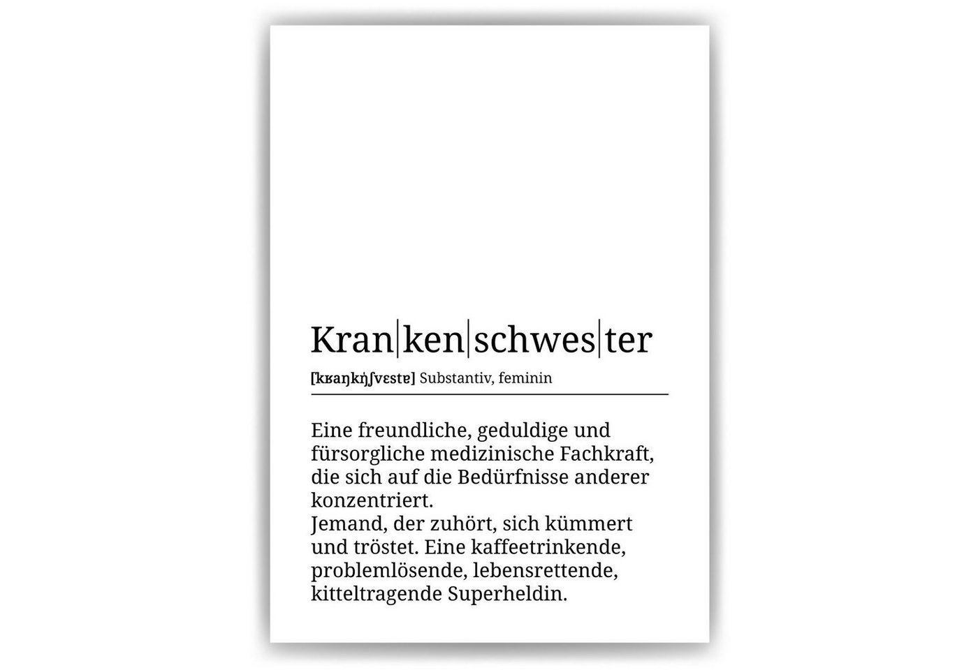 Tigerlino Poster Krankenschwester Definition Wandbild Mitarbeiter Danksagung Geschenk von Tigerlino