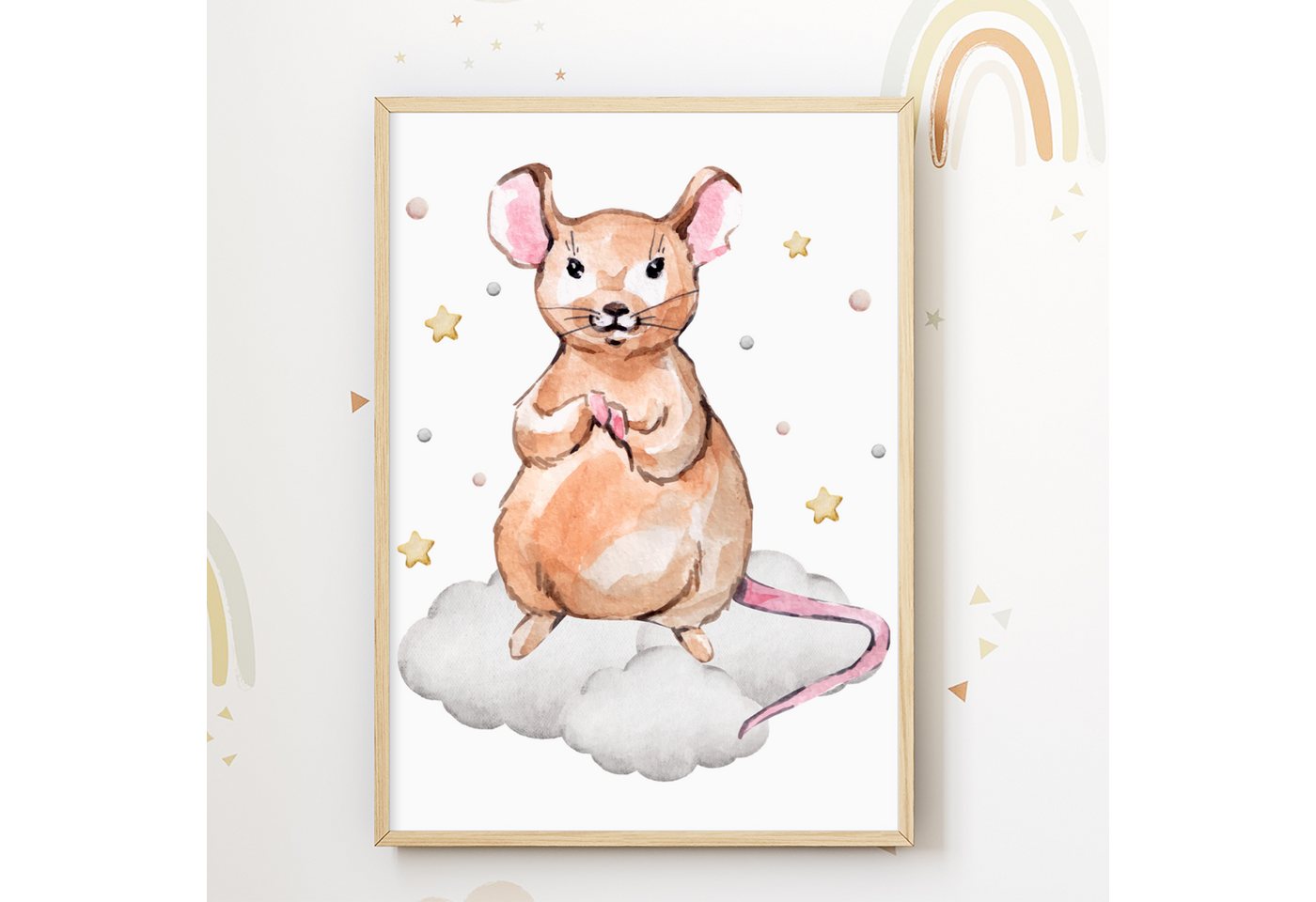 Tigerlino Poster Maus Wolke Bild Kinderzimmer Deko DIN A4 Poster Babyzimmer Wandbild von Tigerlino