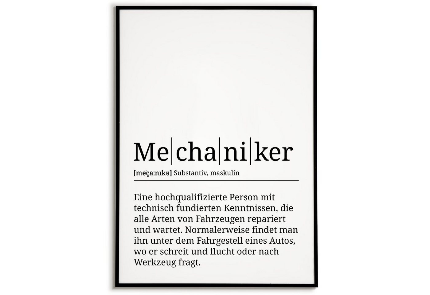Tigerlino Poster Mechaniker Definition Wandbild Auto KFZ Mechaniker Geschenk von Tigerlino