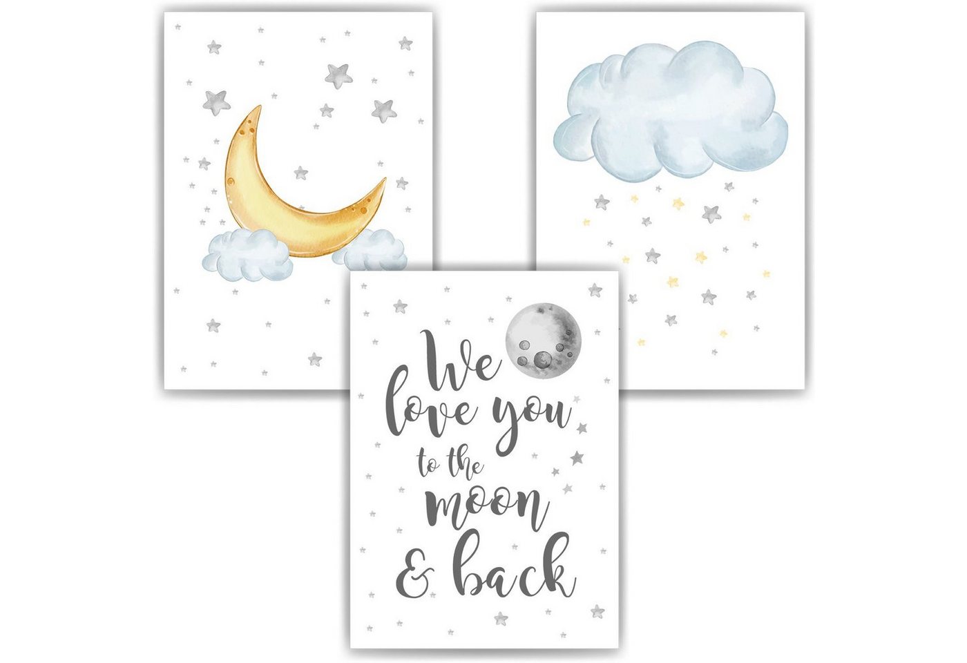 Tigerlino Poster Moon and Back 3er Set Bilder Kinderzimmer Deko Poster Babyzimmer von Tigerlino