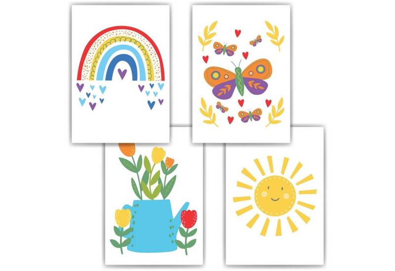 Tigerlino Poster Natur Regenbogen Schmetterling 4er Set Kinderzimmer Wandbilder von Tigerlino