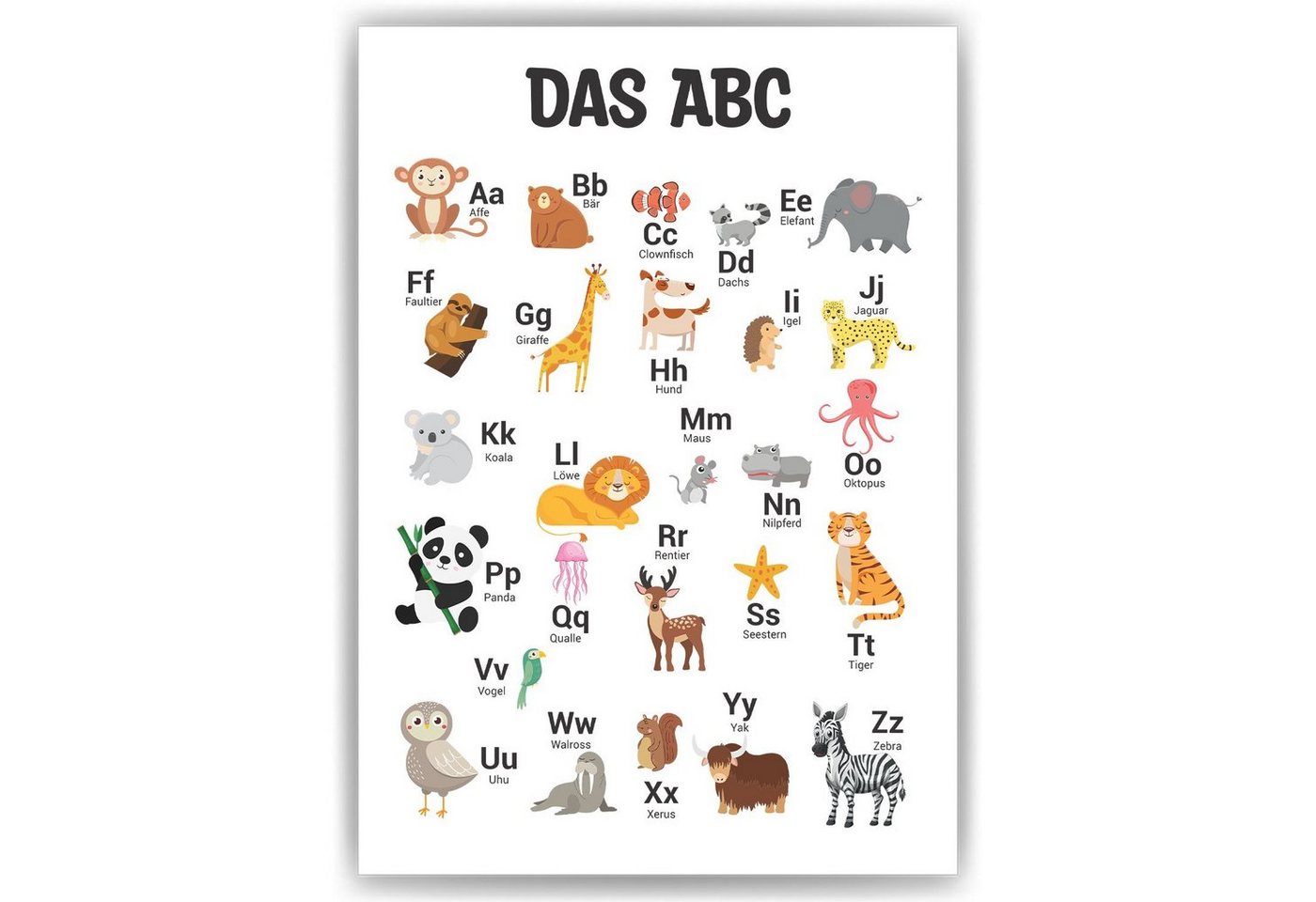 Tigerlino Poster Tiere ABC Lernposter Kinderzimmer Wandbild Alphabet Buchstaben von Tigerlino