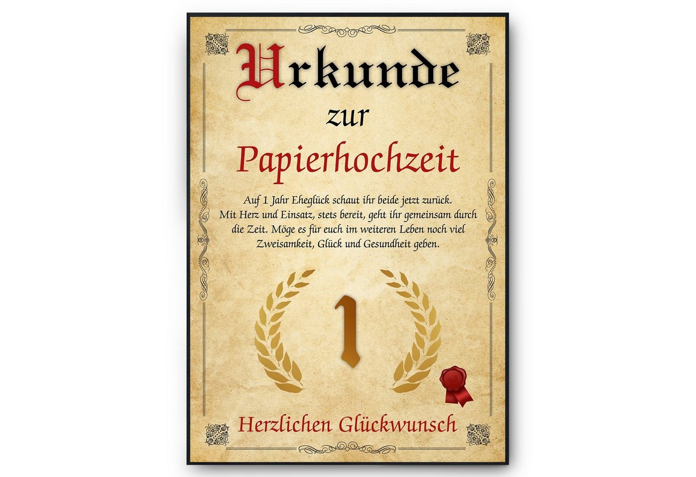 Tigerlino Poster Urkunde zum 1. Hochzeitstag Geschenk 1. Jahrestag Karte Ehepaar, Papierhochzeit von Tigerlino