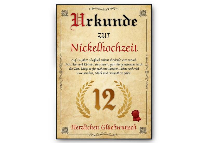 Tigerlino Poster Urkunde zum 12. Hochzeitstag Geschenk 12. Jahrestag Karte Ehepaar, Nickelhochzeit Tigerlino Poster Urkunde zum 12. Hochzeitstag Geschenk 12. Jahrestag Karte Ehepaar, Nickelhochzeit von Tigerlino