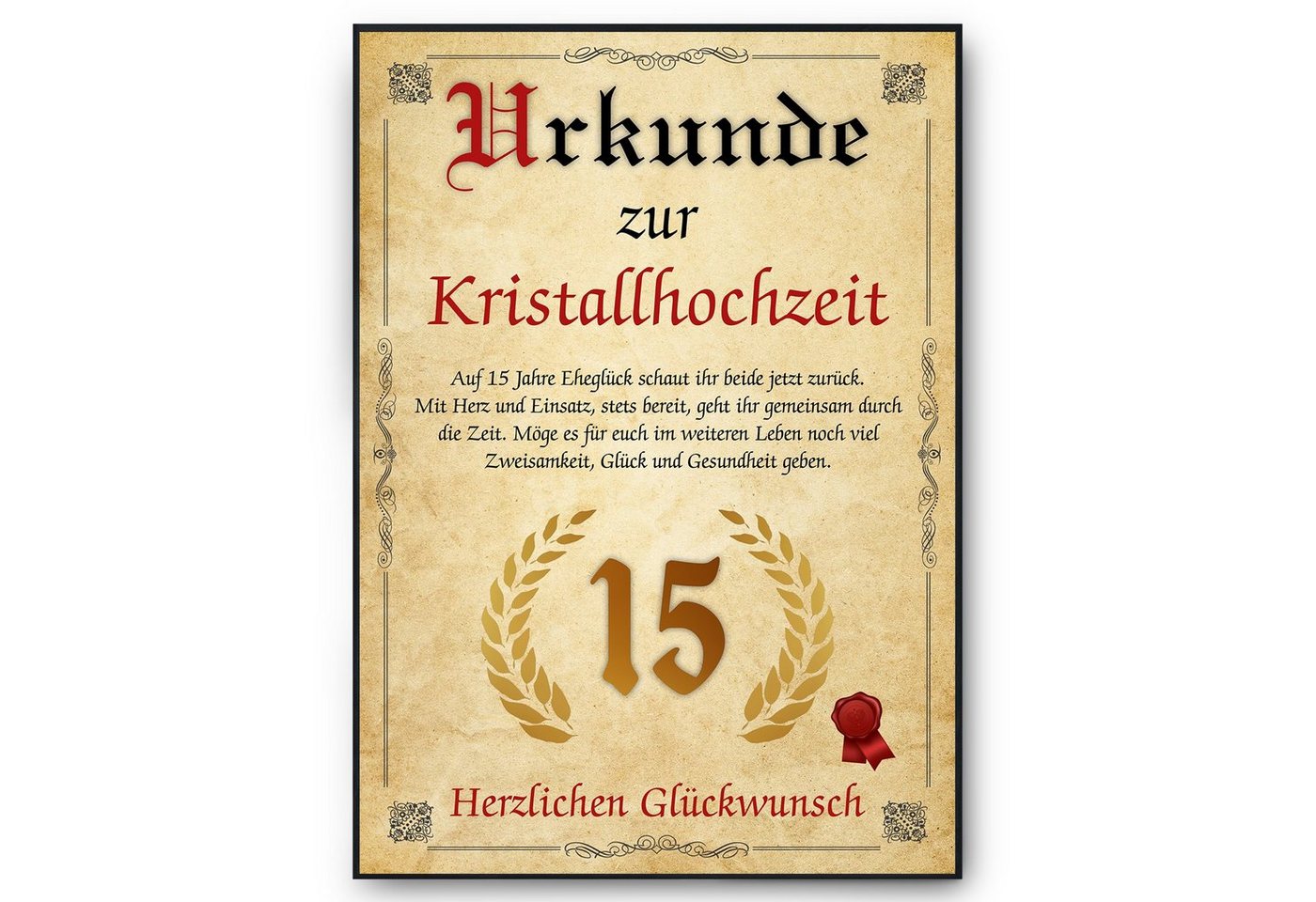 Tigerlino Poster Urkunde zum 15. Hochzeitstag Geschenk 15. Jahrestag Karte Ehepaar, Kristallhochzeit von Tigerlino