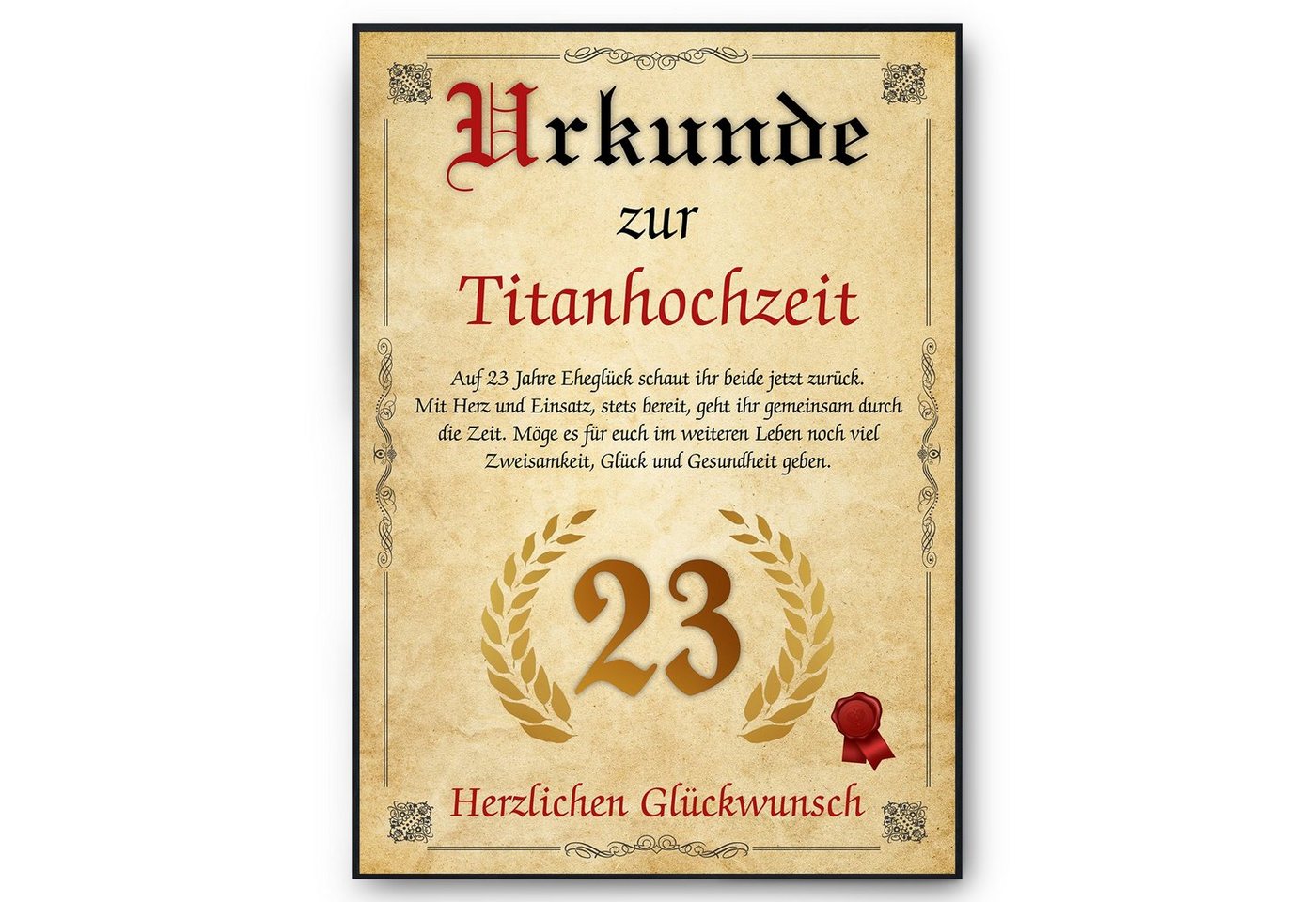 Tigerlino Poster Urkunde zum 23. Hochzeitstag Geschenk 23. Jahrestag Karte Ehepaar, Titanhochzeit von Tigerlino