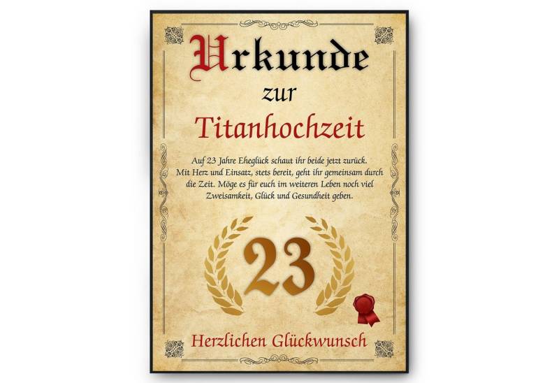 Tigerlino Poster Urkunde zum 23. Hochzeitstag Geschenk 23. Jahrestag Karte Ehepaar, Titanhochzeit Tigerlino Poster Urkunde zum 23. Hochzeitstag Geschenk 23. Jahrestag Karte Ehepaar, Titanhochzeit von Tigerlino