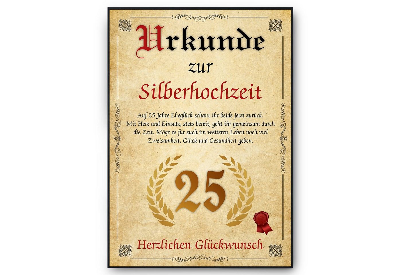 Tigerlino Poster Urkunde zum 25. Hochzeitstag Geschenk 25. Jahrestag Karte Ehepaar, Silberhochzeit von Tigerlino