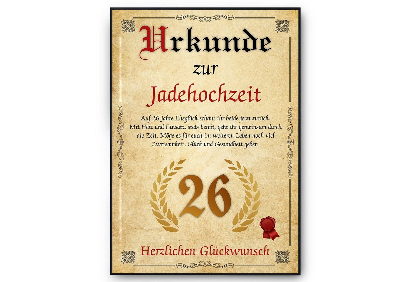 Tigerlino Poster Urkunde zum 26. Hochzeitstag Geschenk 26. Jahrestag Karte Ehepaar, Jadehochzeit von Tigerlino