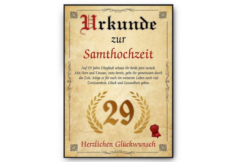 Tigerlino Poster Urkunde zum 29. Hochzeitstag Geschenk 29. Jahrestag Karte Ehepaar, Samthochzeit Tigerlino Poster Urkunde zum 29. Hochzeitstag Geschenk 29. Jahrestag Karte Ehepaar, Samthochzeit von Tigerlino