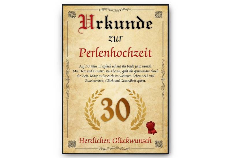 Tigerlino Poster Urkunde zum 30. Hochzeitstag Geschenk 30. Jahrestag Karte Ehepaar, Perlenhochzeit Tigerlino Poster Urkunde zum 30. Hochzeitstag Geschenk 30. Jahrestag Karte Ehepaar, Perlenhochzeit von Tigerlino