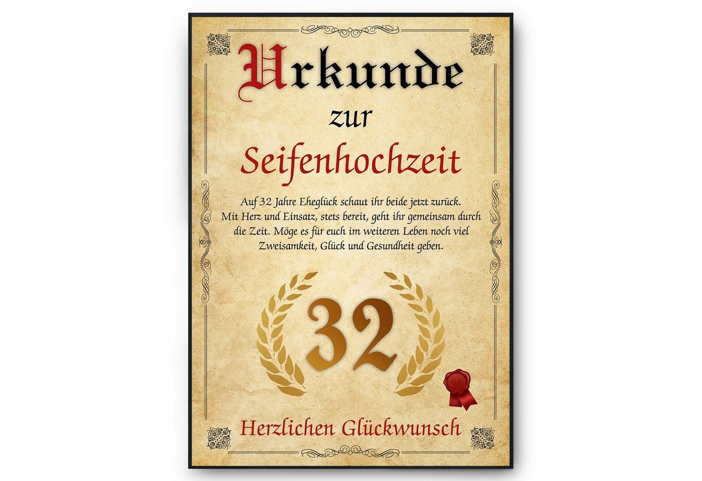 Tigerlino Poster Urkunde zum 32. Hochzeitstag Geschenk 32. Jahrestag Karte Ehepaar, Seifenhochzeit von Tigerlino