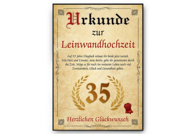 Tigerlino Poster Urkunde zum 35. Hochzeitstag Geschenk 35. Jahrestag Karte Ehepaar, Leinwandhochzeit Tigerlino Poster Urkunde zum 35. Hochzeitstag Geschenk 35. Jahrestag Karte Ehepaar, Leinwandhochzeit von Tigerlino