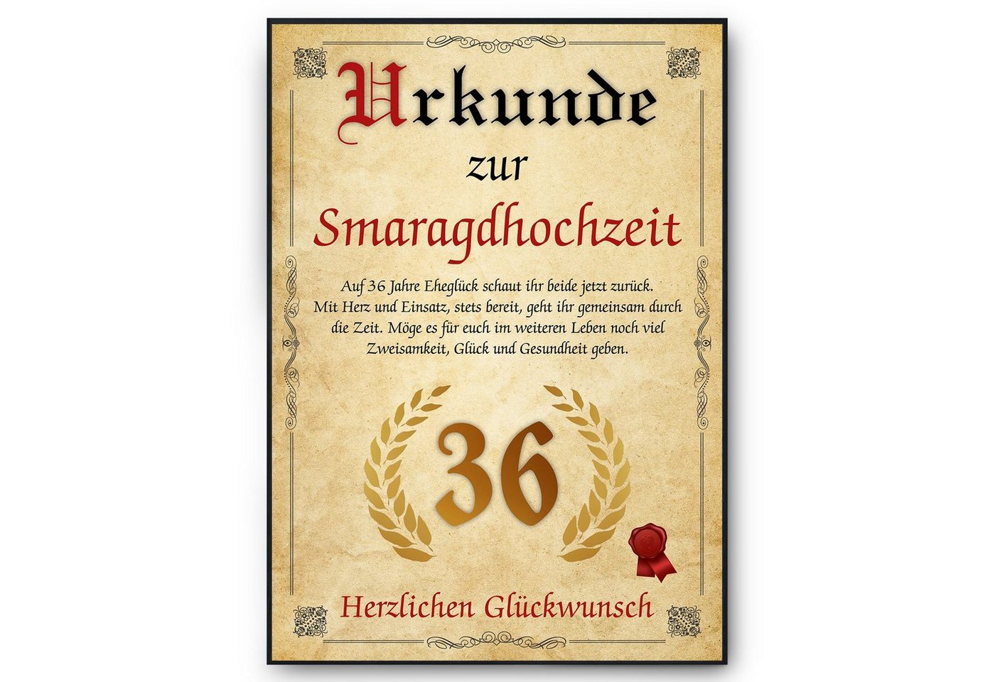 Tigerlino Poster Urkunde zum 36. Hochzeitstag Geschenk 36. Jahrestag Karte Ehepaar, Smaragdhochzeit von Tigerlino