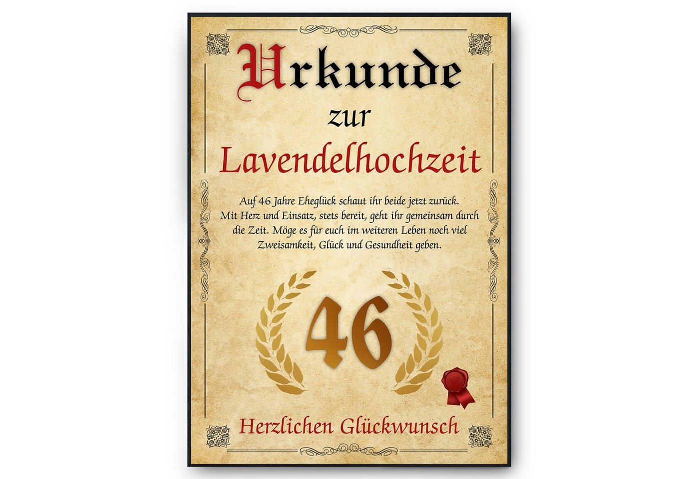 Tigerlino Poster Urkunde zum 46. Hochzeitstag Geschenk 46. Jahrestag Karte Ehepaar, Lavendelhochzeit von Tigerlino