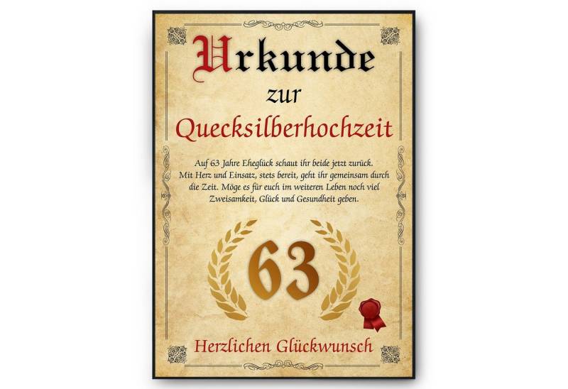Tigerlino Poster Urkunde zum 63. Hochzeitstag Geschenk 63. Jahrestag Karte Ehepaar, Quecksilberhochzeit Tigerlino Poster Urkunde zum 63. Hochzeitstag Geschenk 63. Jahrestag Karte Ehepaar, Quecksilberhochzeit von Tigerlino