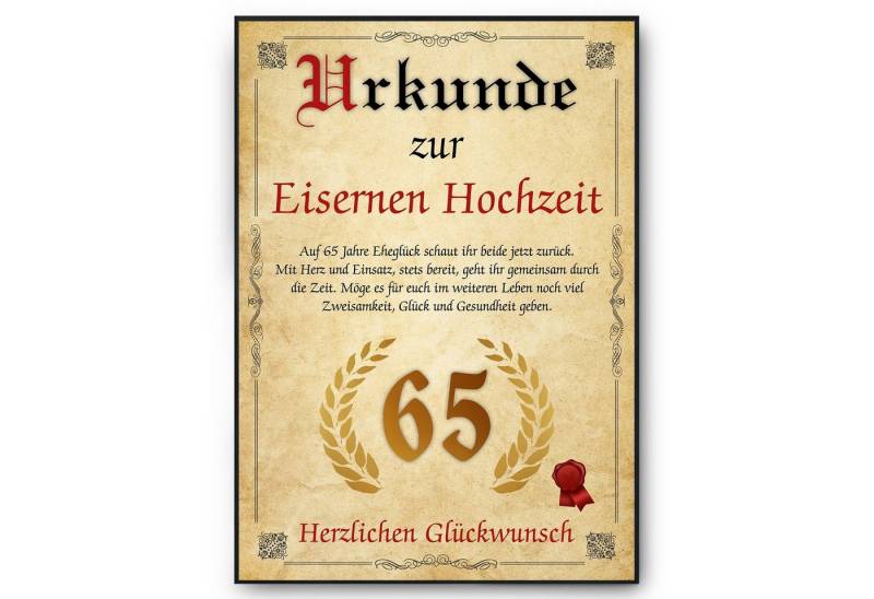 Tigerlino Poster Urkunde zum 65. Hochzeitstag Geschenk 65. Jahrestag Karte Ehepaar, Eiserne Hochzeit Tigerlino Poster Urkunde zum 65. Hochzeitstag Geschenk 65. Jahrestag Karte Ehepaar, Eiserne Hochzeit von Tigerlino