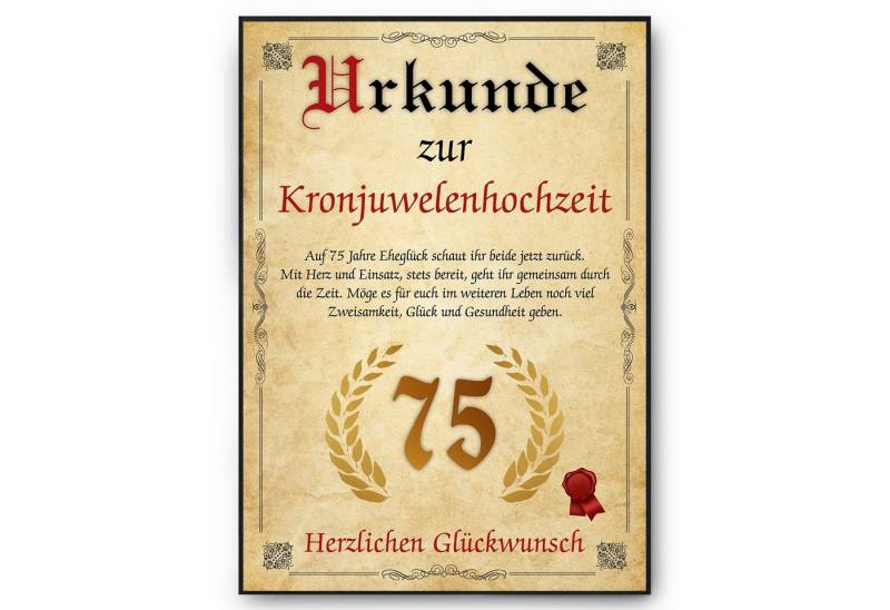 Tigerlino Poster Urkunde zum 75. Hochzeitstag Geschenk 75. Jahrestag Karte Ehepaar, Kronjuwelenhochzeit Tigerlino Poster Urkunde zum 75. Hochzeitstag Geschenk 75. Jahrestag Karte Ehepaar, Kronjuwelenhochzeit von Tigerlino