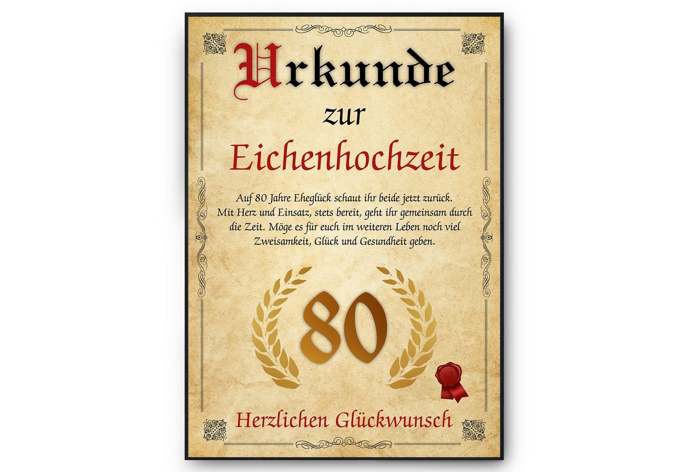 Tigerlino Poster Urkunde zum 80. Hochzeitstag Geschenk 80. Jahrestag Karte Ehepaar, Eichenhochzeit von Tigerlino
