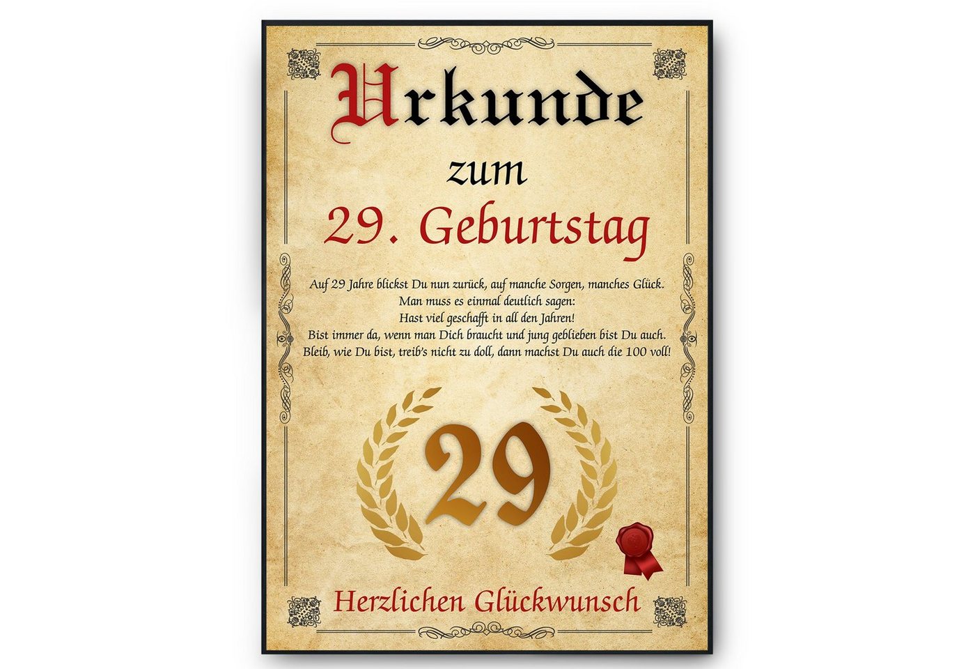 Tigerlino Poster Urkunde zum Geburtstag Mann Frau Geburtstagsgeschenk Geburtstagskarte, 29. Geburtstag Jahrgang 1995, Geburtstagsurkunde von Tigerlino