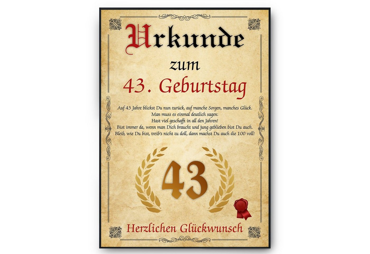 Tigerlino Poster Urkunde zum Geburtstag Mann Frau Geburtstagsgeschenk Geburtstagskarte, 43. Geburtstag Jahrgang 1981, Geburtstagsurkunde von Tigerlino