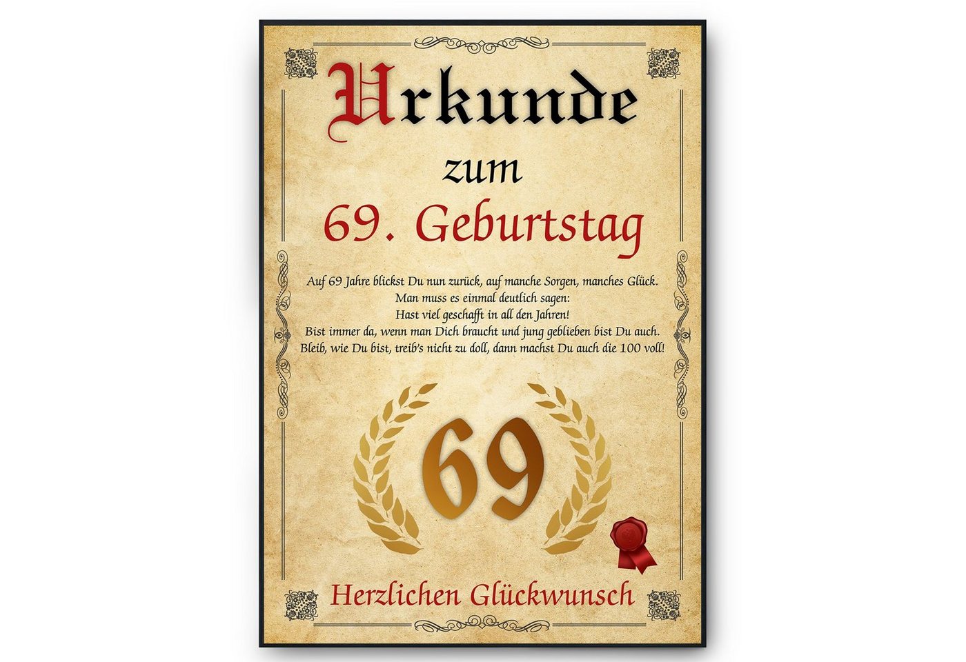 Tigerlino Poster Urkunde zum Geburtstag Mann Frau Geburtstagsgeschenk Geburtstagskarte, 69. Geburtstag Jahrgang 1955, Geburtstagsurkunde von Tigerlino
