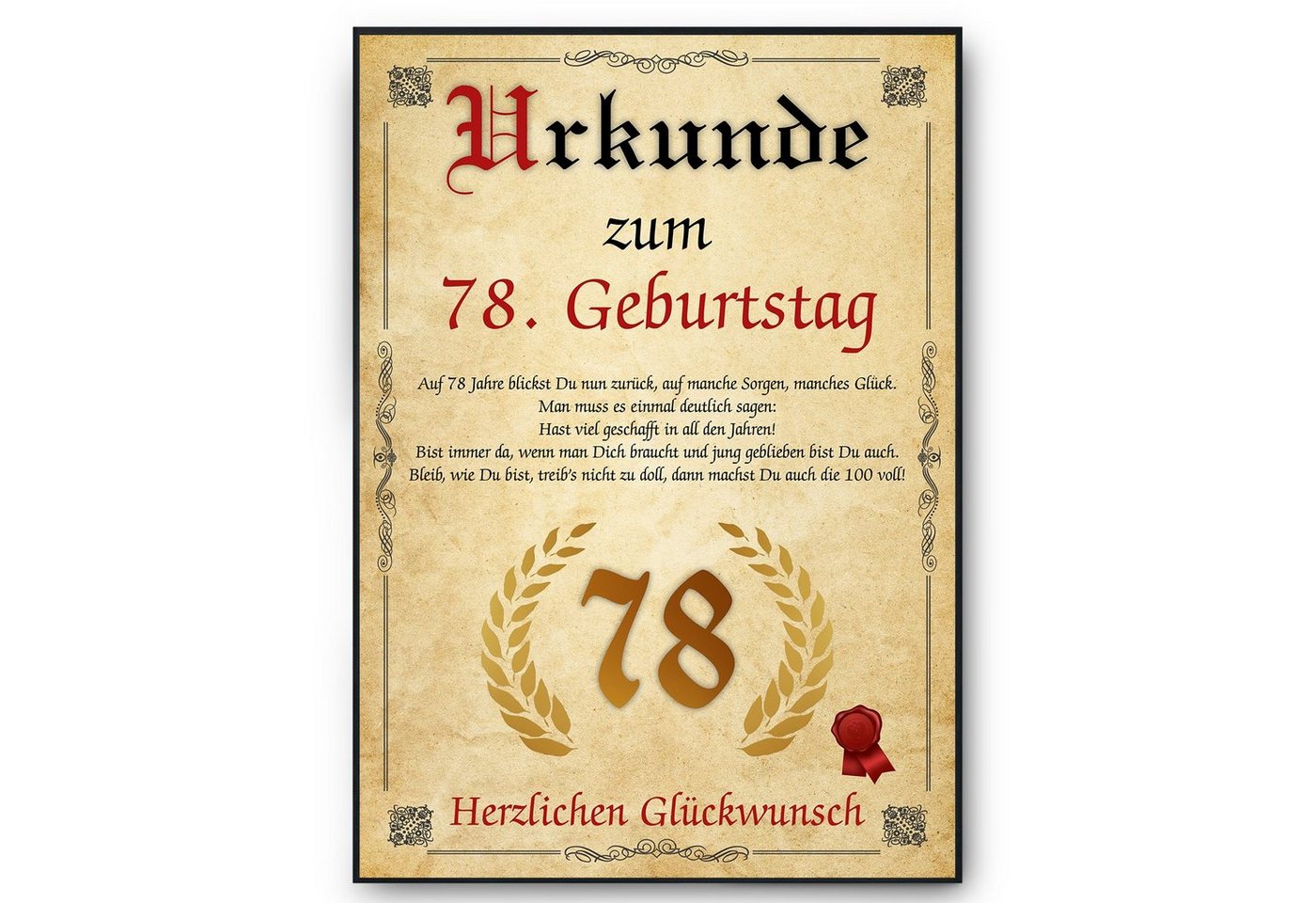 Tigerlino Poster Urkunde zum Geburtstag Mann Frau Geburtstagsgeschenk Geburtstagskarte, 78. Geburtstag Jahrgang 1946, Geburtstagsurkunde von Tigerlino