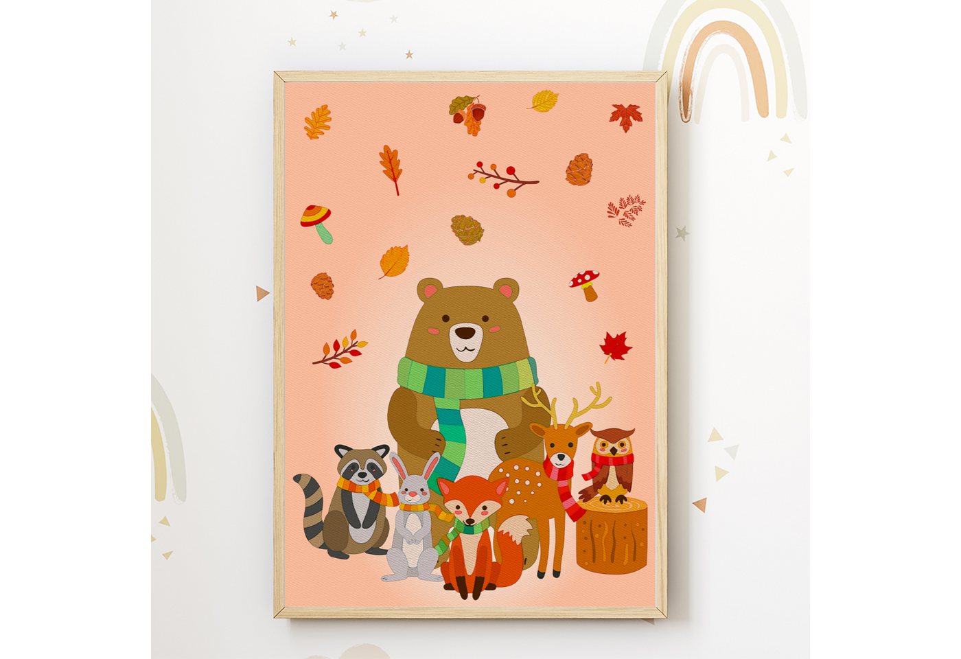 Tigerlino Poster Waldtiere im Herbst Bild Kinderzimmer Wandbild Babyzimmer Dekoration von Tigerlino