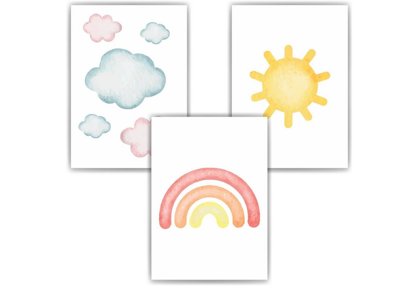 Tigerlino Poster Wolken Regenbogen Sonne 3er Set Kinderzimmer Wandbilder Deko von Tigerlino