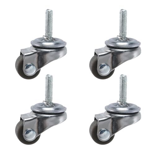 Tighall 4 x 1,3 cm braune Lenkrollen mit Gewinde, M4 × 15, selbstschneidende Universal-Binschraube, Mini-Möbelrollen, leise Gummi-kleine Riemenscheiben, für Trolley und Tisch von Tighall