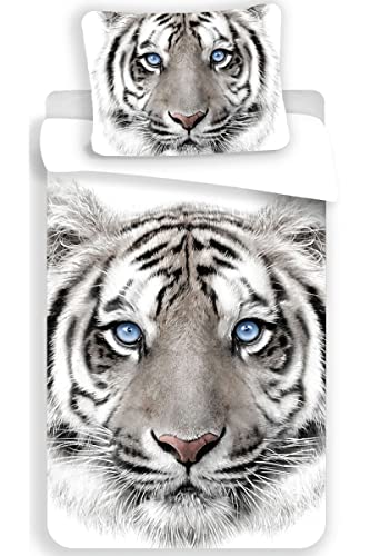 Tiger Blanc Bed Linen 100% Cotton 140 x 200 cm 70 x 90 cm (White) von Jerry Fabrics