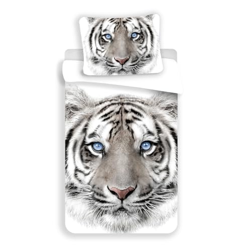 Tiger Blanc Bed Linen 100% Cotton 140 x 200 cm 70 x 90 cm (White) von Jerry Fabrics