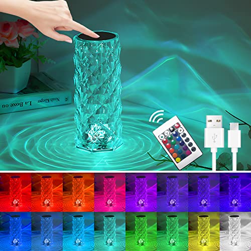 Tihokile Tischlampe aus Imitiertem Kristall, 1800mAH Kristall Lampe mit Fernbedienung Acryl Diamant Nachttischlampe Touch Dimmbar für Dekoration Schlafzimmer Datum Abendessen 16 Farben 4 Modi Ostern von Tihokile