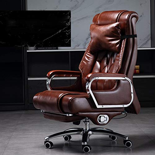Boss Bürostuhl mit hoher Rückenlehne, Chefsessel mit hoher Rückenlehne, Leder, Bürostuhl mit dicken Kissen und ergonomischer Lendenwirbelstütze mit voll gepolsterten Armlehnen, Größe: 865652 cm von Tiiiopkvvv