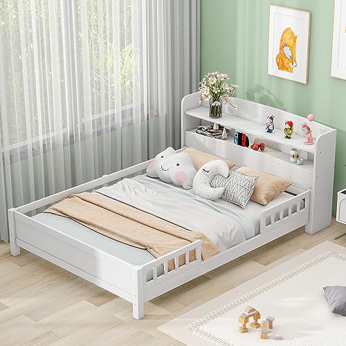 Doppelbett, Holz, Doppelbett, Plattformbett mit integriertem LED-Licht, Kopfteil und Geländer, kompatibel mit Kindern und Jugendlichen, kein Boxspringbett erforderlich, einfache Montage (grau Doppelbett, Holz, Doppelbett, Plattformbett mit integriertem LED-Licht, Kopfteil und Geländer, kompatibel mit Kindern und Jugendlichen, kein Boxspringbett erforderlich, einfache Montage (grau von Tiiiopkvvv