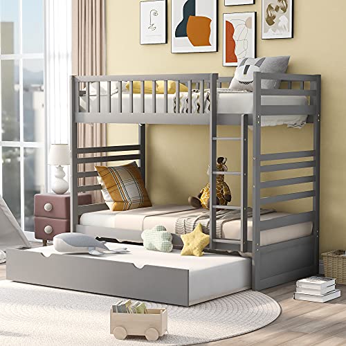 Etagenbett aus Holz mit Ausziehbett und Leiter, Kopfteil und Fußteil am unteren Bett und Geländer oben, kein Boxspringbett erforderlich, 194,3 x 105,4 x 165,1 cm (L x B x H), Weiß (graues Doppelbett von Tiiiopkvvv