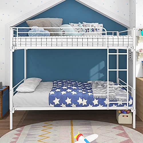 Etagenbett mit Metall-Etagenbett und Leiter, platzsparendes Design, Doppel-Etagenbett (schwarz), rutschfest (Weiß, Einheitsgröße) von Tiiiopkvvv