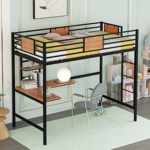 Funktionales Metall-Hochbett in Doppelbettgröße mit Schreibtisch, Regal und robusten Metalllamellen, horizontalen Lattenrosten, durchgehenden Schutzleisten und integrierter 4-stufiger Leiter, 196,1 cm Funktionales Metall-Hochbett in Doppelbettgröße mit Schreibtisch, Regal und robusten Metalllamellen, horizontalen Lattenrosten, durchgehenden Schutzleisten und integrierter 4-stufiger Leiter, 196,1 cm von Tiiiopkvvv
