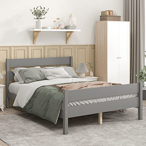 Holzplattformbett in voller Größe mit Latten-Kopfteil und Fußteil, Massivholz-Lattenstütze mit Stauraum unter dem Bett, kein Boxspringbett erforderlich, 201,9 cm L x 144 cm B x 89,9 cm H, Grau (Grau Holzplattformbett in voller Größe mit Latten-Kopfteil und Fußteil, Massivholz-Lattenstütze mit Stauraum unter dem Bett, kein Boxspringbett erforderlich, 201,9 cm L x 144 cm B x 89,9 cm H, Grau (Grau von Tiiiopkvvv