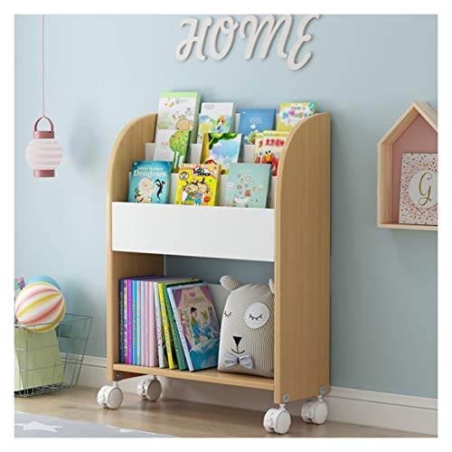 Kleines Bücherregal für Kinder, Bücherregal, Holz, Bücherwagen, Bibliothekswagen, Regal mit Rollen für Wohnzimmer, Schlafzimmer und Heimbüro, Bücherregal für Schlafzimmer (Farbe: Gelb) (Natur) von Tiiiopkvvv