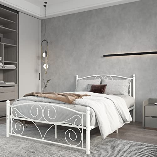 Plattformbett aus Metall in voller Größe, mit Kopfteil und Fußteil, einzigartiges Blumen-stabiles System und großer Unterbettplatz, kein Boxspringbett erforderlich, 198,1 cm L x 143,5 cm B x 98,4 cm H Plattformbett aus Metall in voller Größe, mit Kopfteil und Fußteil, einzigartiges Blumen-stabiles System und großer Unterbettplatz, kein Boxspringbett erforderlich, 198,1 cm L x 143,5 cm B x 98,4 cm H von Tiiiopkvvv