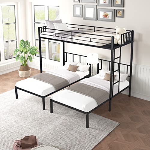 Robustes Etagenbett aus Metall für 3 Personen, Bett mit Sicherheitsgeländer, kann in 3 Einzelbetten getrennt werden, keine Boxspringbetten erforderlich, 233 cm L x 198 cm B x 183 cm H, Weiß (Black Robustes Etagenbett aus Metall für 3 Personen, Bett mit Sicherheitsgeländer, kann in 3 Einzelbetten getrennt werden, keine Boxspringbetten erforderlich, 233 cm L x 198 cm B x 183 cm H, Weiß (Black von Tiiiopkvvv